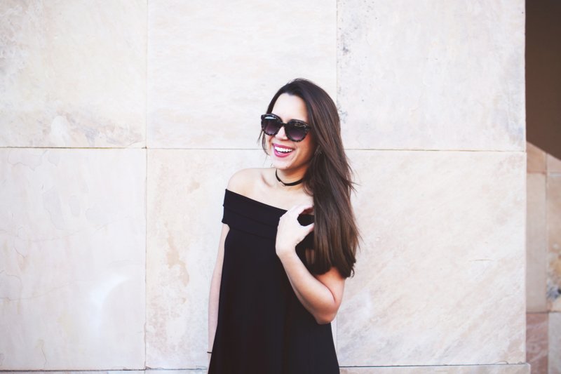 The perfect off the shoulder LBD. It's bump-friendly too! Click to see even more cute and stylish off the shoulder black dresses 