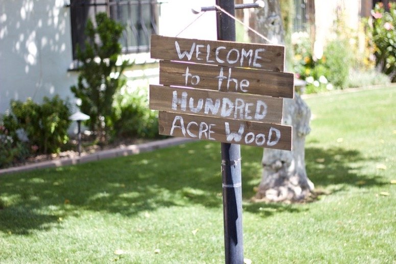 DIY Hundred acre wood sign for a classic Winnie the Pooh themed baby shower! Click to see more from this beautiful baby shower