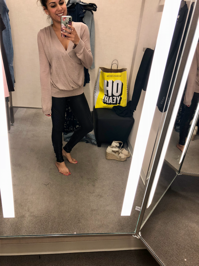2018 nordstrom anniversary sale dressing room diaries and try on haul Spanx faux leather leggings