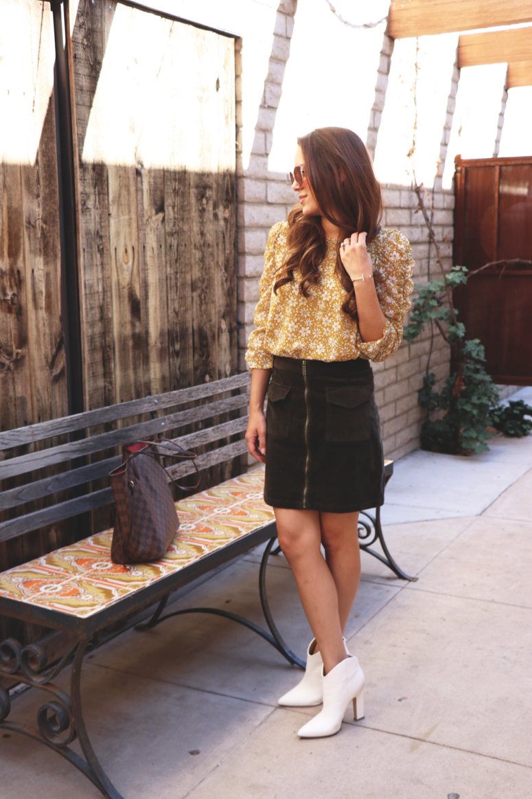 mustard yellow top and olive skirt | How to wear mustard yellow, styling tips from Lifewithmar.com